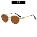 Retro oval sunglasses with gold alloy frame and dark brown lenses for fashion and outdoor - Gold Frame Tea Lens (C5)