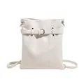 Minimalist white leather pleated backpack with silver buckle and thin shoulder strap - White
