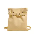 Minimalist cream yellow tote bag featuring a leather strap with silver round buckle detail - Yellow