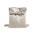 Minimalist white pleated drawstring backpack with silver ring detail and large capacity - Gray