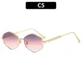 Chic hexagonal gold metal sunglasses with gradient purple-to-pink lenses for women - Gold Frame Gray Pink Lens