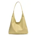 Minimalist large-capacity shoulder tote bag in light yellow faux leather with litchi texture - Yellow
