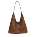 Brown lychee grain leather hobo shoulder bag with integrated strap and large capacity - Brown