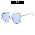 Lunettes de soleil dorées oversize avec verres bleu clair, style punk chic modèle C7 - Monture Argent Verres Bleus