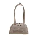 Elegant beige bow-knot bowler bag in glossy finish with long handles and top buckle - Gray