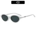 Y2K retro white oval sunglasses with gray lenses and metallic side accents - White Frame Gray Lens