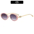Pink oval sunglasses with gold metal frame and gradient lenses in C5 style - Light Pink Frame Gradient Gray Lens