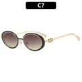 Oval retro sunglasses with black frames, gold temples and purple gradient lenses C7 - Semi-Matte Black Green Yellow Gradient Lens