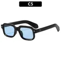 Square retro sunglasses in classic black frames with light blue lenses and rivets - Black Frame Blue Lens
