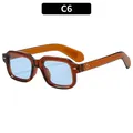 Square brown translucent frame sunglasses with light blue lenses and silver rivets - C6-Transparent Tea Frame Blue Lens