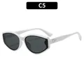 Cat eye sunglasses with white frame and dark grey lenses, C5 vintage rice nail style - C5-White Frame Grey Lens
