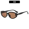 Cat eye retro sunglasses in black frame with brown lenses and silver logo detail - C5-Black Frame Tea Lens
