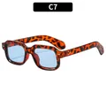 Retro square sunglasses with tortoise frame and light blue lenses, color code C7 - C7-Leopard Frame Blue Lens