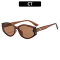Retro cat-eye sunglasses in transparent tea brown finish with geometric metal temple logo - C6-Tea Frame Tea Lens
