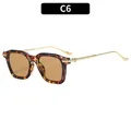 Lunettes de soleil carrées rétro en écaille avec verres bruns et branches dorées - C6-Monture Écaille Verres Thé