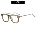 Lunettes de soleil carrées rétro en thé transparent avec branches en métal argenté - C8-Monture Vert Olive Verres Transparents