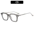 Lunettes de soleil rétro carrées avec monture gris transparent et branches en métal argenté - C9-Monture Grise Transparente Lentille Claire