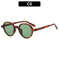 Classic round sunglasses in leopard tortoise shell frame and dark green lenses C6 variant - Leopard Frame Green Lens(C6)