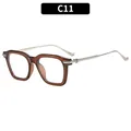Lunettes de soleil carrées rétro avec monture marron thé et branches métalliques - C11-Monture Thé Verres Transparents
