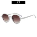 Classic round frame sunglasses in glossy white with brown gradient lenses for women - White Frame Gradient Tea Lens(C7)