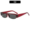 Retro rechthoekige zonnebril met half montuur in transparant rood en grijze glazen - C2-Wijnrood Frame Grijze Lenzen