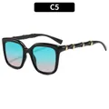 Classic black oversized square sunglasses with bamboo metal temples and gradient lenses - Black Frame Green Tea Lens (C5)
