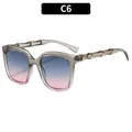 Retro oversized grey sunglasses with bamboo metal temples and blue-pink gradient lenses - Gray Pink Frame Gray Pink Lens (C6)