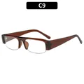 Retro halfronde vierkante zonnebril in doorschijnend donkerbruin met C9-markering - C9-Thee Frame Heldere Lenzen