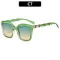 Retro sunglasses with green transparent bamboo-joint frame and yellow-blue gradient lenses - Jelly Green Green Tea Lens (C7)