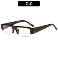 Retro half-frame vierkante zonnebril met schildpadpatroon en montuur met luipaardprint - C10-Schildpad Frame Heldere Lenzen