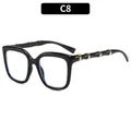 Retro oversized black sunglasses with golden bamboo style metal temple accents - Black Frame Clear Lens (C8)