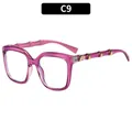 Chic purple oversized square sunglasses with unique bamboo-style temples and gold rings - Jelly Purple Clear Lens (C9)