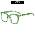 Green translucent rectangular sunglasses with gold-accented bamboo-style temples C13 - Jelly Green Clear Lens (C13)