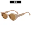 Retro Y2K cat-eye sunglasses with beige frames and brown tinted lenses, color C6 - Beige Frame Tea Lens