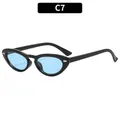 Vintage oval sunglasses with black frame, light blue lenses and silver rivet accents - Black Frame Blue Lens