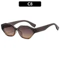 Lunettes de soleil œil de chat polygonales avec monture gris thé et verres dégradés - Monture Gris-Thé Verres Double Thé
