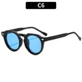 Lunettes de soleil rondes noires rétro avec verres bleus et rivets argentés C6 - Monture Noire Verres Bleus