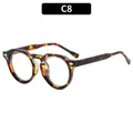 Monture de lunettes ronde rétro en écaille avec rivets en diamant argentés C8 - Monture Demi Verres Transparents