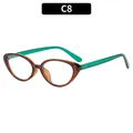 Y2K oval cat eye sunglasses with translucent brown frame and green temples - Green Temple Tea Frame Clear Lens (C8)