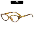 Y2K oval cat-eye sunglasses in leopard tortoiseshell frame with metal stud details - Leopard Frame Clear Lens (C9)