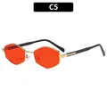 Polygonal sunglasses with golden metal frames and vibrant red lenses, model C5 style - Gold Frame Red Lenses