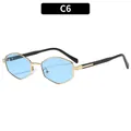 Polygonal sunglasses with light blue transparent lenses and slim gold metal frames - Gold Frame Blue Lenses