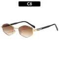 Polygonal gold metal sunglasses with brown gradient lenses and black temple tips - Gold Frame Gradient Tea Lens