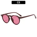 Retro oval sunglasses with burgundy frames and translucent pink lenses in C6 style - Wine Red Frame/Red Lens