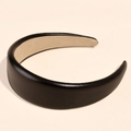 Thick black leather headband with beige non-slip lining in a minimalist retro style - Glossy Black