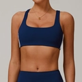 Ensemble de yoga bleu foncé avec brassière carrée et short taille haute rayé - S / Hauts / Bleu Marine
