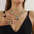 Detailed view of luxury bridal jewelry set with emerald water-drop stones and white crystals - 2-Piece Set(GT25221) / Green