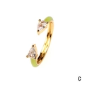 Adjustable 18K gold plated ring with light green enamel and pear-cut cubic zirconia - Light Green Enamel with Clear Zirconia