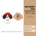 Cartoon dog wooden magnetic bottle opener with red hat design, 8.2x7x1.2cm size - Printed Dog Head Opener