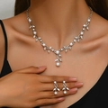 Elegant bridal jewelry set with vine-inspired pearl necklace and matching earrings - 2-Piece Set(GT25249) / Silver